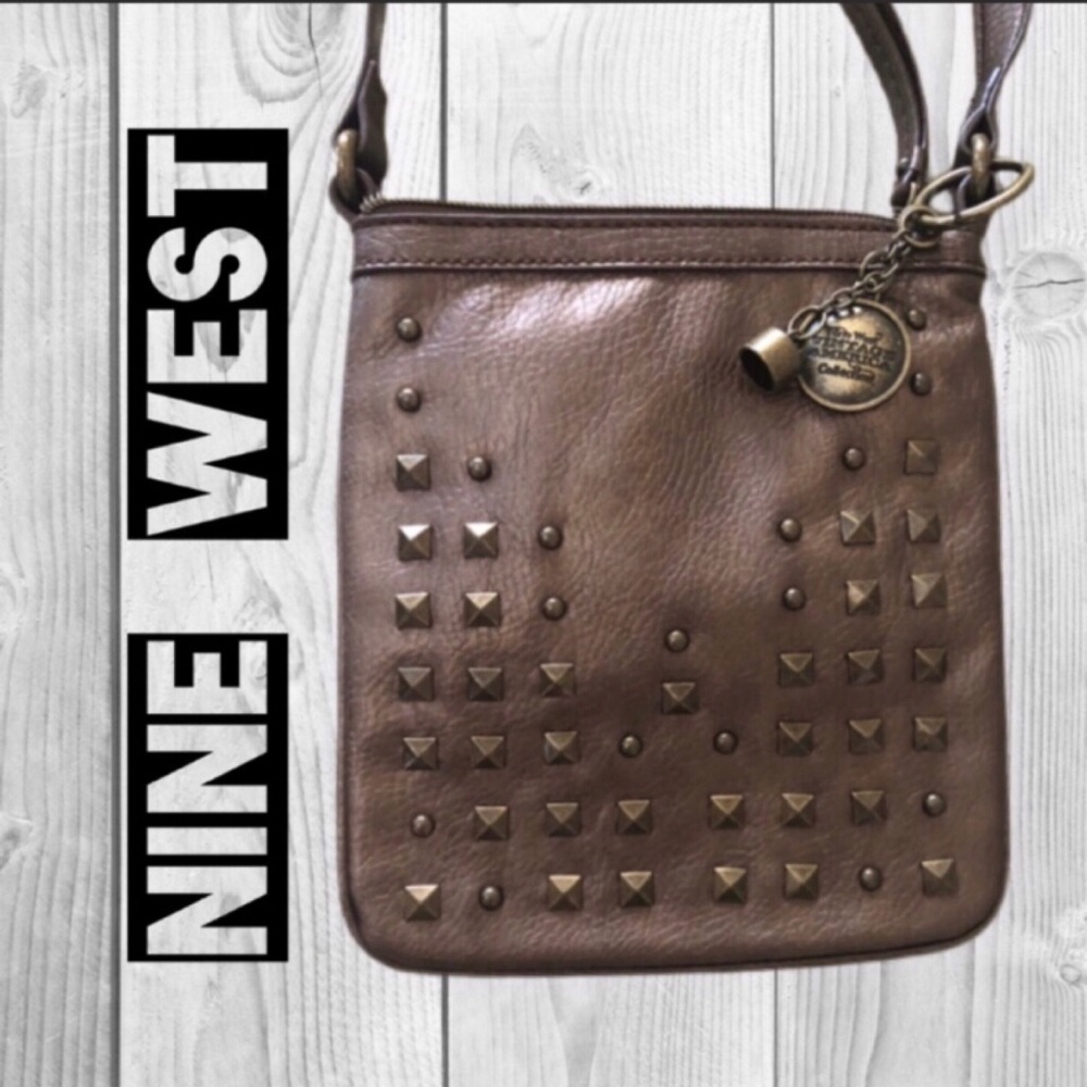 Nine West Brown Crossbody Shoulder Bag Purse Gold